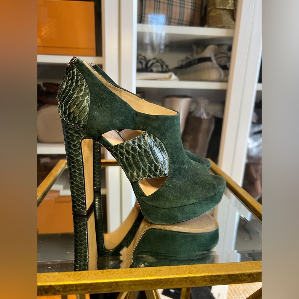 ***SOLD***Green Barneys New York Co-op Peep Toe Booties